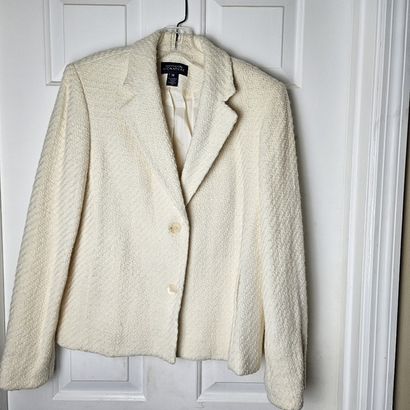 Jones New York Jackets & Blazers - JONES NEW YORK SIGNATURE WOMEN HERRIGBONE OFF WHITE WOOL JACKET SIZE 14